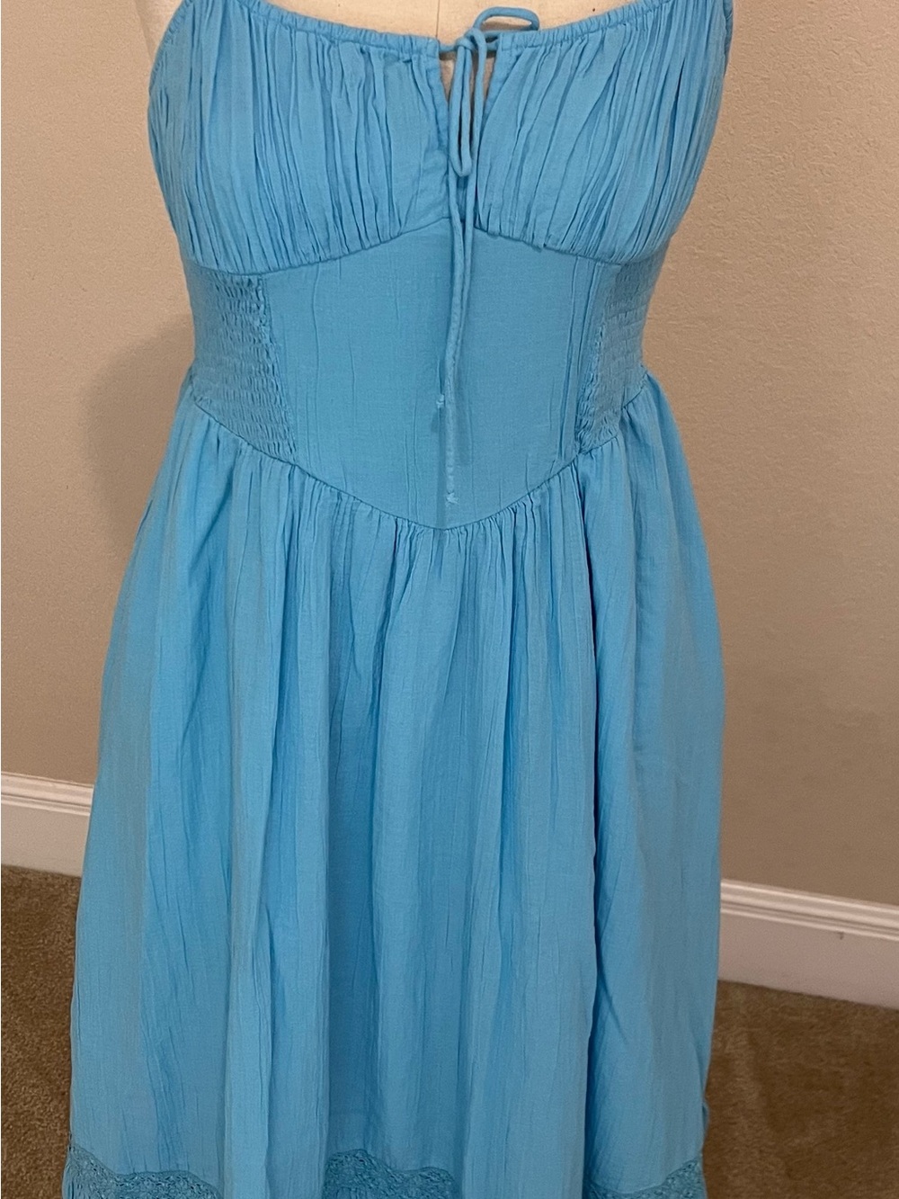 American Eagle Outfitters Sky Blue Strapless Smocked Bust Dress